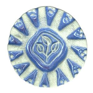 Vintage Handmade Blue and White Floral Ceramic Pottery Pin